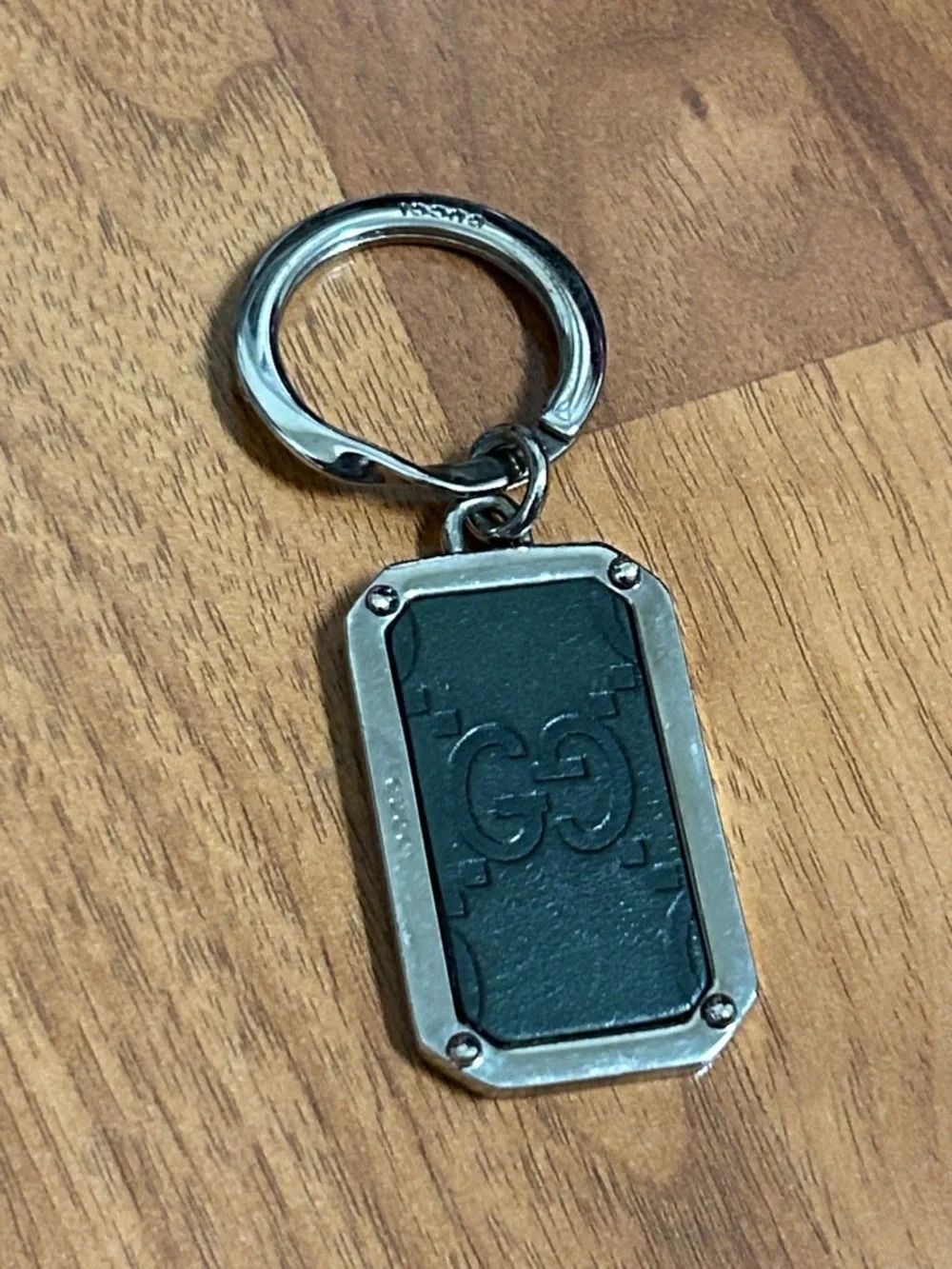 Gucci Black Leather and Gold-Tone Metal Keyring